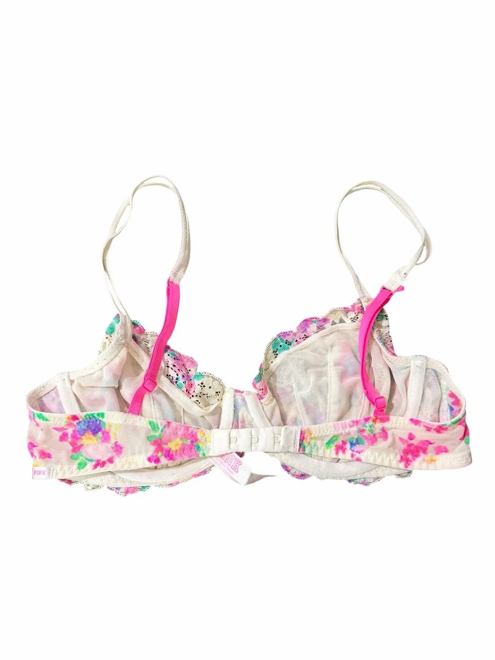 PINK Victoria’s Secret Floral Lace Bra 34C Unlined Underwire Multicolor